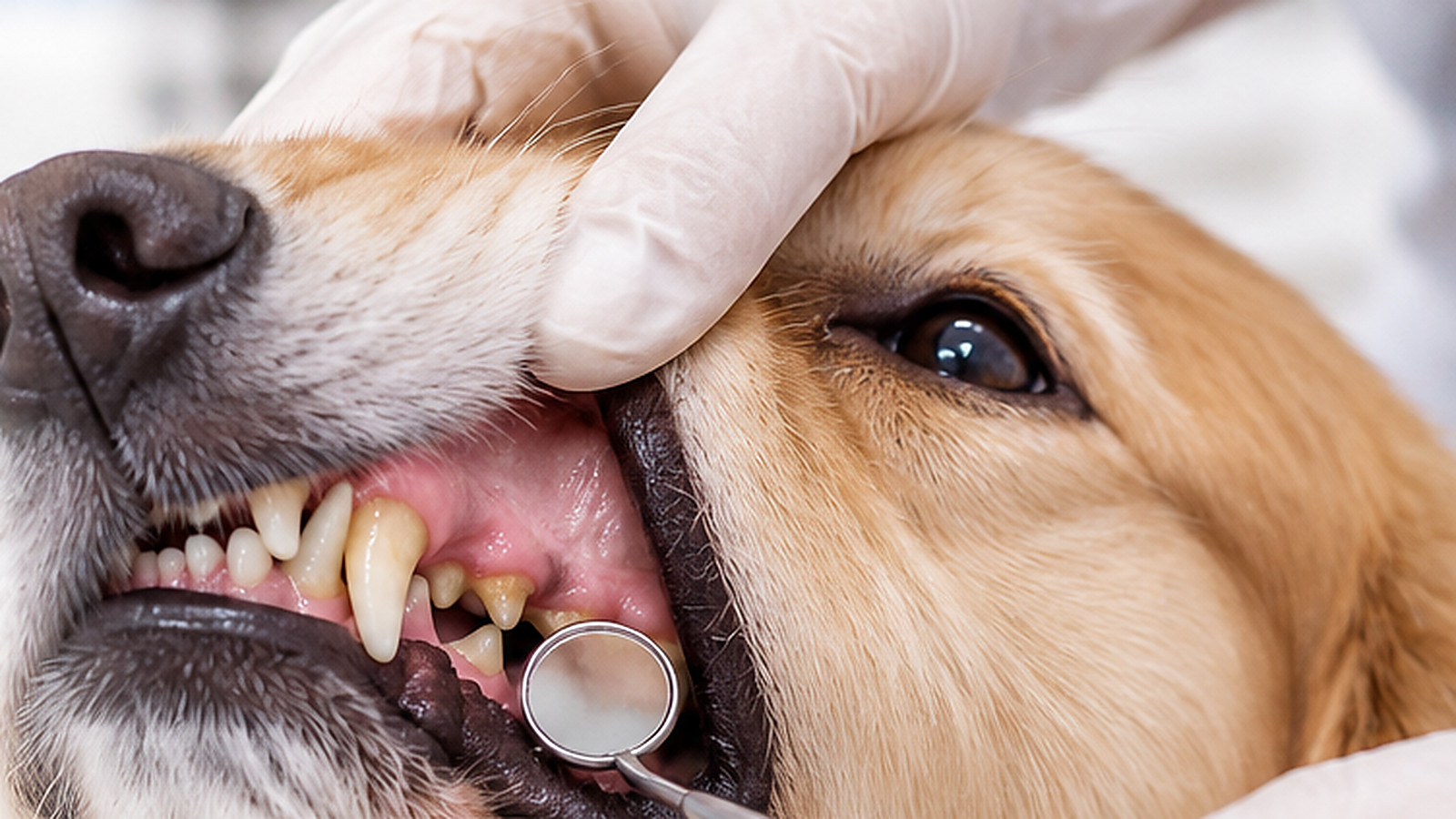 犬の歯に付着した歯石を確認する口腔診察のイメージ